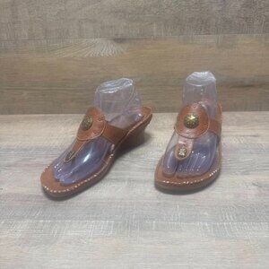Clarks Artisan Boho Brown Leather Wedge Heel Thong Sandal Women's Size 8.5